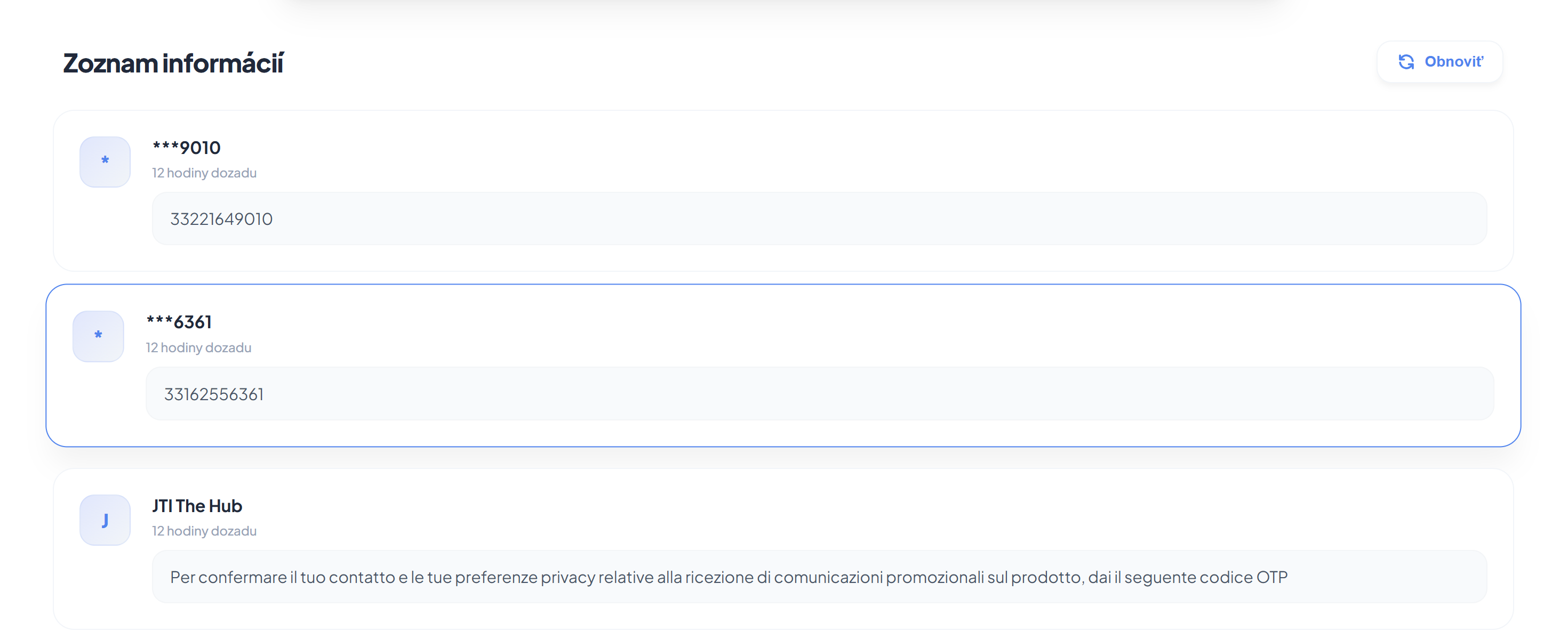 Zoznam prijatých SMS